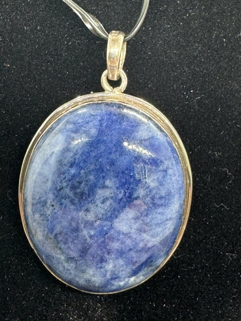 Vintage 925 Sterling Silver Blue Sodalite Pendant Oval Natural Stone